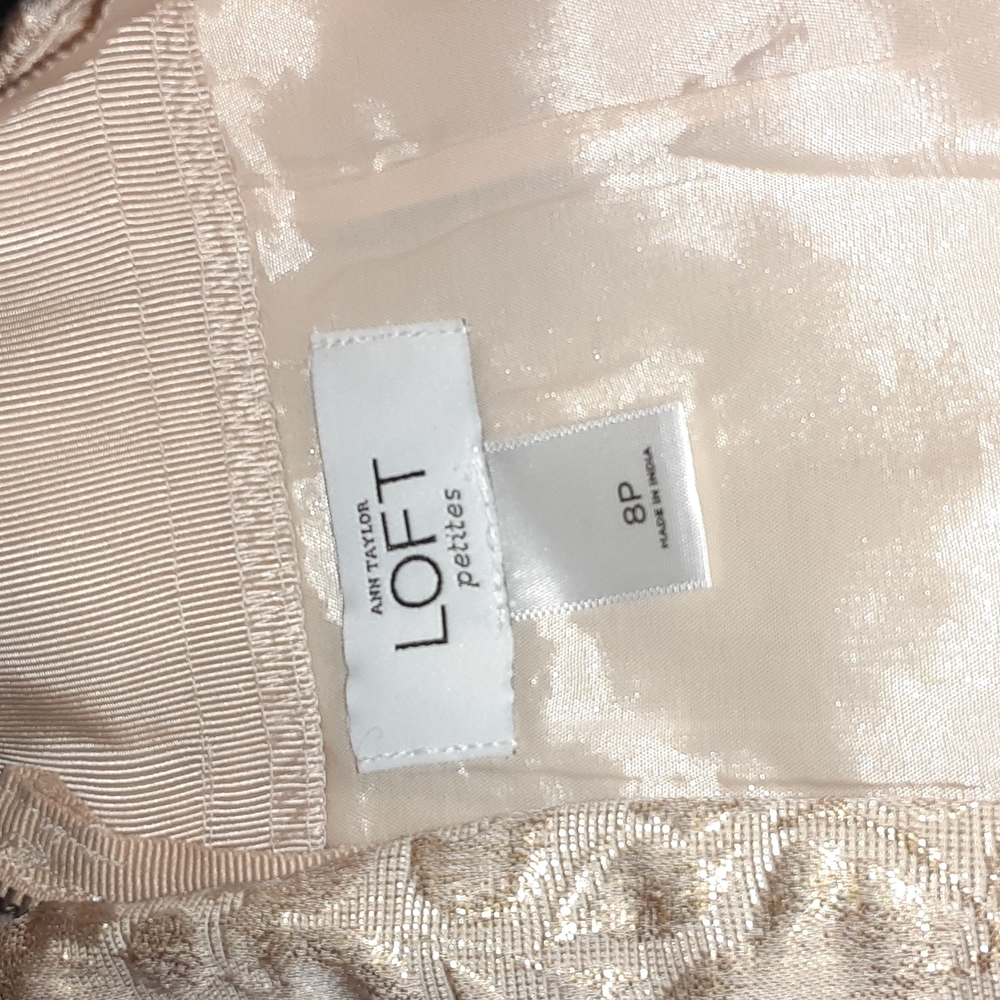 Loft Beige With Gold Threads Textured Pencil Skirt, 8 Petite View 3